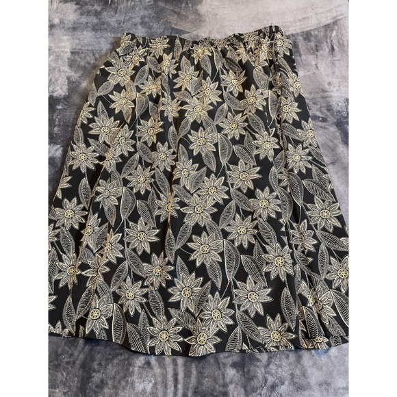 Vintage 90s Floral Midi Skirt Womens Size XL Petite Black Modest Flowy Secretary - Picture 1 of 6